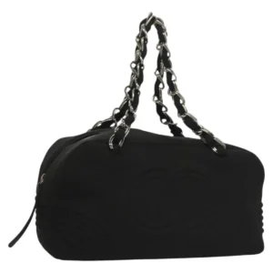 Borsa a tracolla CHANEL catena cotone nero argento CC Auth BA3021 - Jerrillo