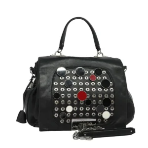 CELINE Borsa a mano con catena in pelle 2 vie nero argento Auth 126034 - Jerrillo