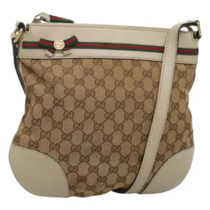 Borsa a tracolla GUCCI GG Canvas Web Sherry Line Beige Oro 257065 Auth 124204 - Jerrillo