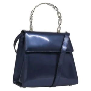Borsa a mano Salvatore Ferragamo in smalto 2 vie blu originale BD197 - Jerrillo
