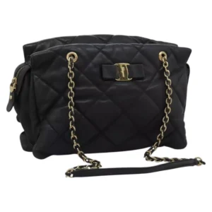 Borsa a tracolla trapuntata Salvatore Ferragamo Vara in pelle nera e oro Auth 114789 - Jerrillo