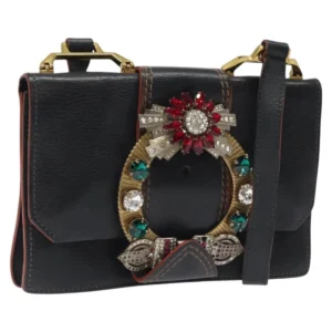 Borsa a tracolla Miu Miu in pelle nera e oro autentica 120386 - Jerrillo