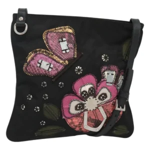 Borsa a tracolla PRADA farfalla nylon nero argento Auth 120559 - Jerrillo