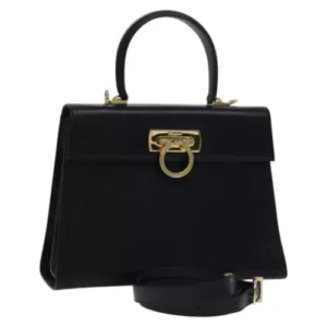 Borsa a Mano Salvatore Ferragamo Gancini in Pelle 2 Vie Nera Oro Autentica BD910 - Jerrillo