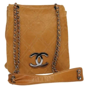 Borsa a tracolla CHANEL catena pelle marrone argento CC autentica bs25207 - Jerrillo