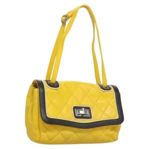 Borsa a tracolla CHANEL Matelasse 2.55 pelle di agnello giallo argento CC Auth bs25489 - Jerrillo