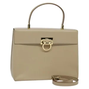 Borsa a Mano Salvatore Ferragamo Gancini Pelle 2 Vie Beige Oro Autentica 125026 - Jerrillo