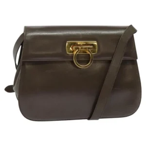 Borsa a tracolla Salvatore Ferragamo Gancini pelle marrone oro Auth 128109 - Jerrillo