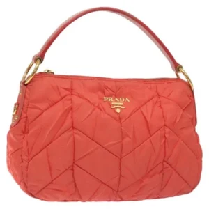 Borsa a mano PRADA Nylon Pelle Arancione Oro Auth 130622 - Jerrillo