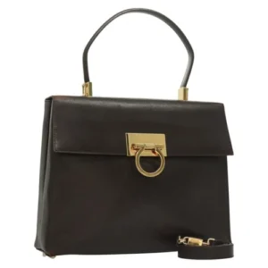 Borsa a Mano Salvatore Ferragamo Gancini in Pelle 2 Vie Marrone Oro Autentica 128233 - Jerrillo