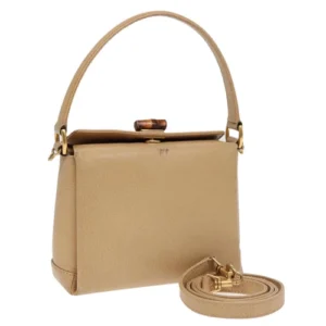 GUCCI Borsa a mano bambù pelle 2 vie beige oro 000 33 0240 Auth 90195 - Jerrillo