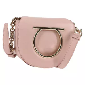 Borsa a tracolla Salvatore Ferragamo Gancini in pelle rosa oro autentica 127475M - Jerrillo
