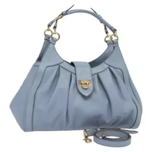 Borsa a Mano Salvatore Ferragamo Gancini Pelle 2 Vie Blu Oro Auth 128064 - Jerrillo