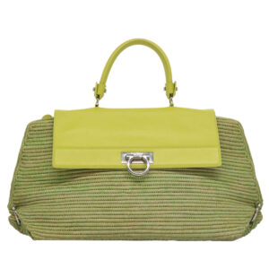 Salvatore Ferragamo Sofia Gancini Borsa a Mano Pelle Paglia 2 Vie Verde Auth 103207V - Jerrillo
