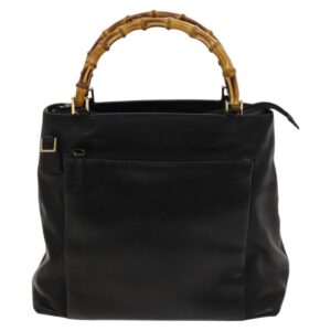 GUCCI Bamboo Hand Bag Leather 2way Black Gold 002 3754 0508 Auth 120409 - Jerrillo