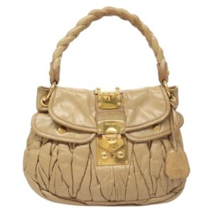 Miu Miu Matelasse Hand Bag Leather Beige Gold Auth 123232 - Jerrillo