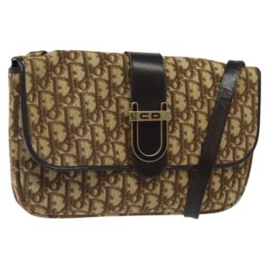 Christian Dior Trotter Canvas Shoulder Bag Brown Gold Auth 123499 - Jerrillo