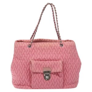 PRADA Chain Tote Bag Nylon Pink Silver Auth 128405 - Jerrillo