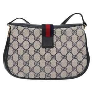 GUCCI GG Supreme Sherry Line Bag PVC Navy Gold Red 10 02 024 Auth 138412 - Jerrillo