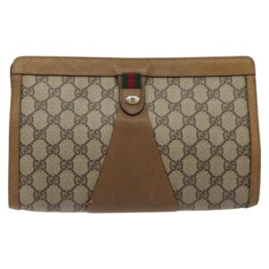 GUCCI GG Supreme Web Sherry Line Clutch Bag PVC Beige Gold 89 01 033 Auth am8521 - Jerrillo