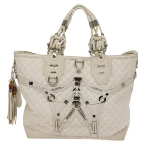 GUCCI GG Canvas Guccissima Shoulder Bag Leather White Silver 240260 Auth bs25938 - Jerrillo
