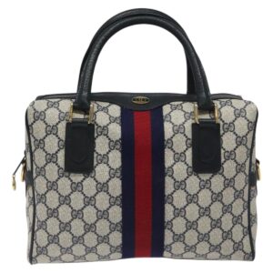 GUCCI GG Supreme Sherry Line Hand Bag PVC Leather Navy Red 67 02 3839 Auth MY414 - Jerrillo