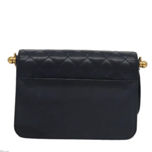 CHANEL Matelasse Turn Lock Chain Hand Bag Leather 2way Navy Gold CC Auth yk16451 - Jerrillo