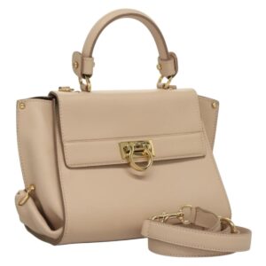 Salvatore Ferragamo Gancini Sofia Borsa a mano in pelle 2 vie Beige Oro Auth 131462 - Jerrillo