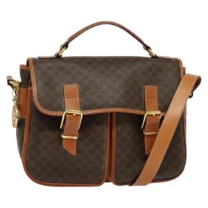 Borsa a mano CELINE Macadam in tela PVC e pelle marrone e oro a 2 vie Auth 131464 - Jerrillo