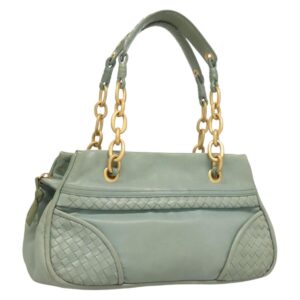 BOTTEGA VENETA INTRECCIATO Borsa a spalla Pelle Azzurro Oro Auth 133141 - Jerrillo