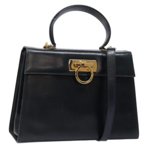 Salvatore Ferragamo Gancini Borsa a mano in pelle 2 vie blu navy oro Auth 133776 - Jerrillo