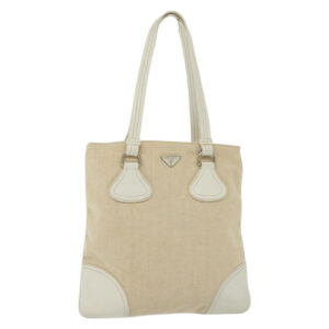 Borsa tote PRADA in tela beige argento Auth 135047 - Jerrillo