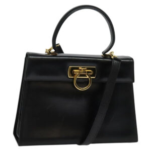 Salvatore Ferragamo Gancini Borsa a mano in pelle 2 vie Nero Oro Auth 137422 - Jerrillo