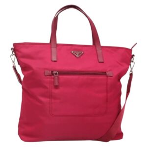 Borsa tote PRADA in nylon bidirezionale rosa argento Auth 138350 - Jerrillo