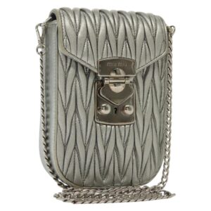 Miu Miu Matelasse Chain Shoulder Bag Pelle Argento Auth gh730 - Jerrillo