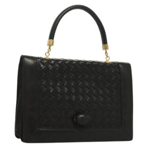 BOTTEGA VENETA INTRECCIATO Borsa a mano in pelle nera e oro Auth sw1261 - Jerrillo