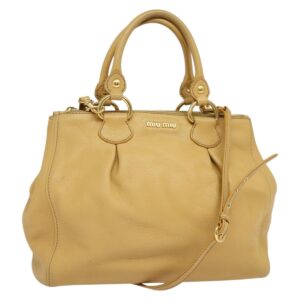 Borsa a mano Miu Miu in pelle 2 vie beige oro Auth sw1272 - Jerrillo