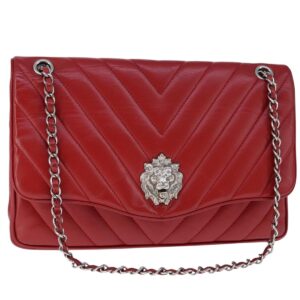 Borsa a tracolla CHANEL con catena a V e cuciture in pelle di agnello rossa CC Auth 102030A - Jerrillo