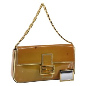 FENDI Mamma Baguette Chain Shoulder Bag Pelle verniciata Grigio Oro Auth 144385 - Jerrillo