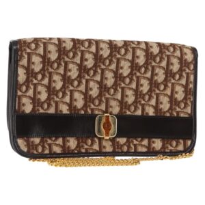 Borsa a tracolla con catena in tela Trotter di Christian Dior, marrone e oro, autentica 145878 - Jerrillo