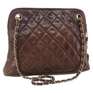 CHANEL Borsa a tracolla con catena matelassé in pelle di agnello marrone oro CC Auth 152374 - Jerrillo
