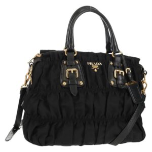 Borsa a mano PRADA Gathered in nylon bidirezionale nero oro Auth am9517V - Jerrillo