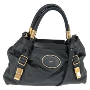Borsa a mano Chloe Victoria in pelle 2 vie nera e oro Auth am9563 - Jerrillo