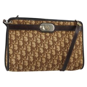 Borsa a tracolla in tela Trotter di Christian Dior marrone oro Auth BA6578 - Jerrillo