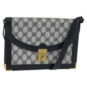 Borsa a tracolla GUCCI GG Supreme in PVC blu navy e oro, autentica BA7379 - Jerrillo