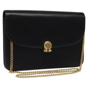 Borsa a tracolla con catena Christian Dior in pelle nera e oro, autentica BD129 - Jerrillo