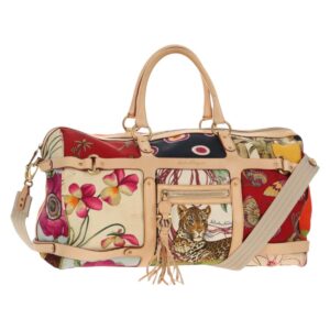 Salvatore Ferragamo Gancini Animal Boston Bag Nylon Pelle Beige Auth ep11228 - Jerrillo