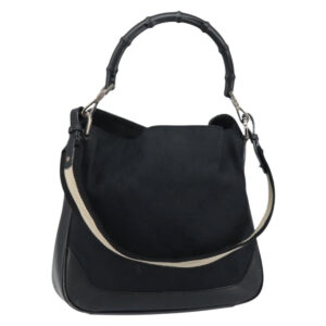 Borsa a tracolla in tela di bambù GG GUCCI 2way Nero Argento 001 4095 Auth ep11959 - Jerrillo