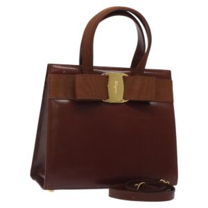 Salvatore Ferragamo Vala Borsa a mano in pelle 2 vie marrone oro Auth gh017 - Jerrillo
