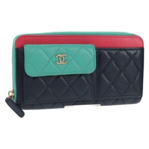 Portafoglio lungo CHANEL Matelasse Cruise Line Navy Gold CC Auth 147564V - Jerrillo